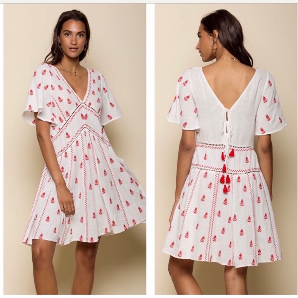 Anthropologie Raga Floral Embroidered Dress Sz M Boho Feminine Flowy NWT